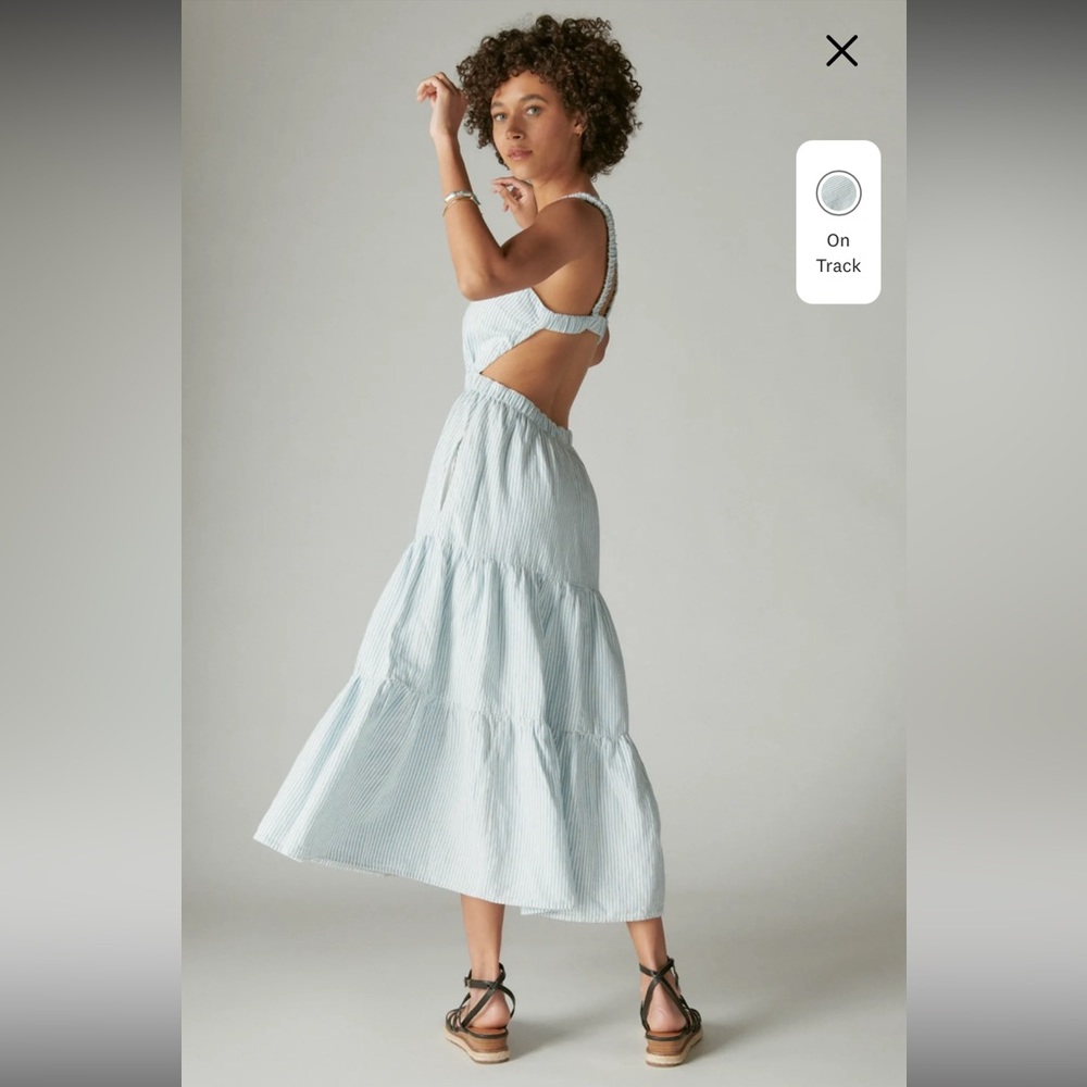 Lucky Brand Open Back Stripe Denim Dress linen cotton blend